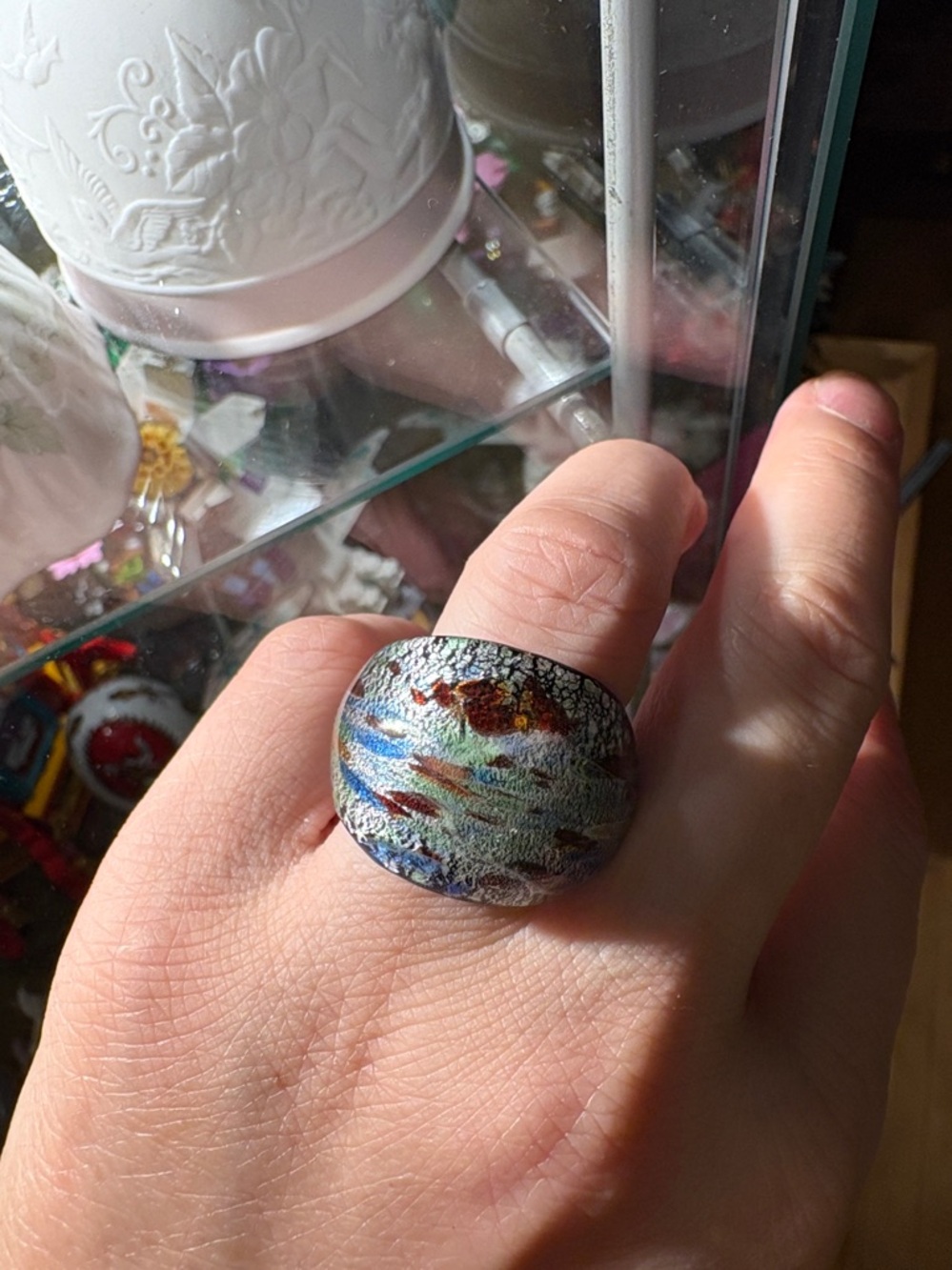 3/40.00$ Multicolor Dome Statement Ring- Murano glass